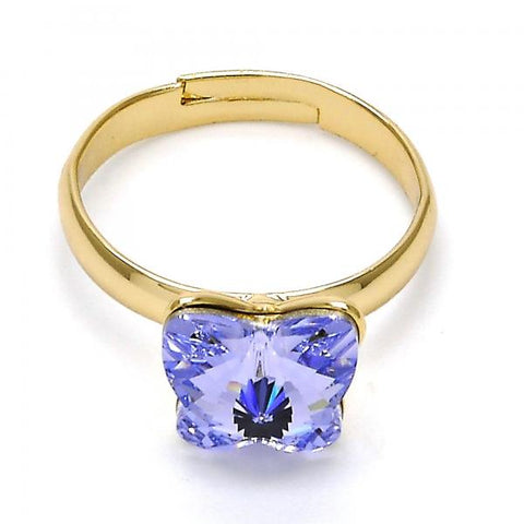 Anillo Multi Piedra 01.239.0007.7 Oro Laminado, Diseño de Mariposa, con Cristales de Swarovski Provence Lavander, Pulido, Dorado