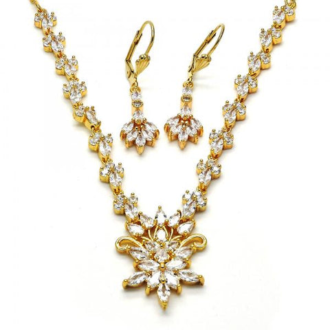 Collar y Arete 06.236.0005 Oro Laminado, Diseño de Gota, con Zirconia Cubica Blanca, Pulido, Dorado