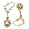 Arete Largo 02.387.0045.1 Oro Laminado, con Zirconia Cubica Rosado y Blanca, Pulido, Dorado