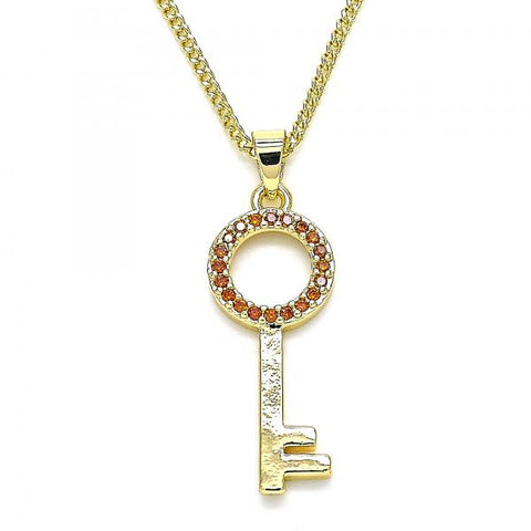 Collares con Dije 04.344.0010.1.20 Oro Laminado, Diseño de Llave, con Micro Pave Granate, Pulido, Dorado