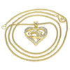 Collares con Dije 04.156.0337.20 Oro Laminado, Diseño de Corazon y Manos, Diseño de Corazon, con Micro Pave Blanca, Pulido, Dorado