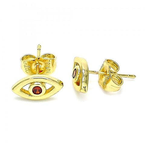 Arete Dormilona 02.156.0605.1 Oro Laminado, Diseño de Ojo Griego, con Zirconia Cubica Granate, Pulido, Dorado