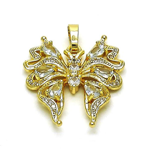 Dije Elegante 05.284.0009 Oro Laminado, Diseño de Mariposa, con Zirconia Cubica Blanca y Micro PaveBlanca, Pulido, Dorado
