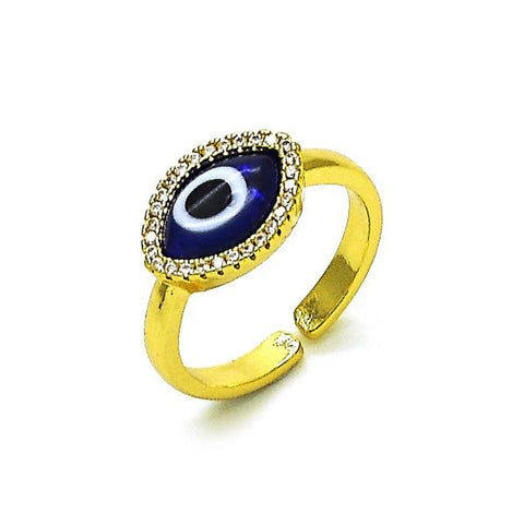 Anillo Multi Piedra 01.341.0109 Oro Laminado, Diseño de Ojo Griego, con Cristal Zafiro Azul y Micro PaveBlanca, Pulido, Dorado