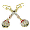 Arete Largo 02.351.0028.2 Oro Laminado, Diseño de Guadalupe, con Cristal Multicolor, Diamantado, Tricolor