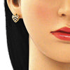 Arete Dormilona 02.156.0496.1 Oro Laminado, Diseño de Corazon, con Micro Pave Granate y Blanca, Pulido, Dorado