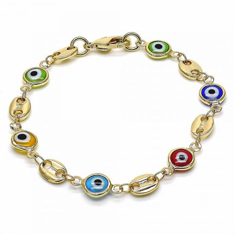 Pulsera Elegante 03.326.0012.06 Oro Laminado, Diseño de Ojo Griego, Resinado Multicolor, Dorado