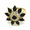 Anillo Multi Piedra 01.283.0006.08 Oro Laminado, Diseño de Flor y Gota, Diseño de Flor, con Zirconia Cubica Negro y Blanca, Pulido, Dorado