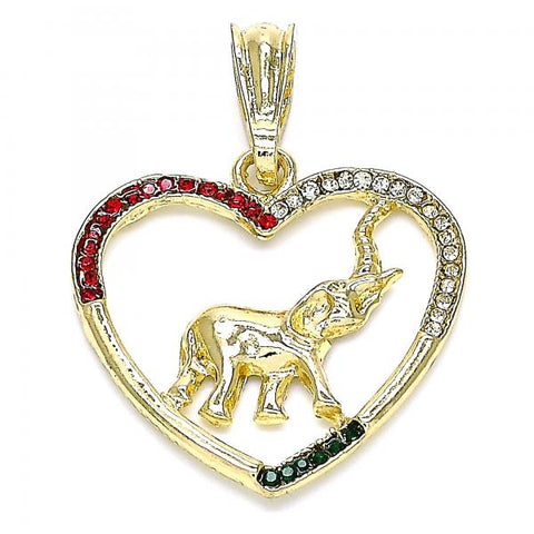 Dije Elegante 05.351.0098.1 Oro Laminado, Diseño de Corazon y Elefante, Diseño de Corazon, con Cristal Multicolor, Pulido, Dorado