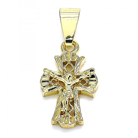 Dije Religioso 05.163.0094 Oro Laminado, Diseño de Crucifijo, Pulido, Dorado