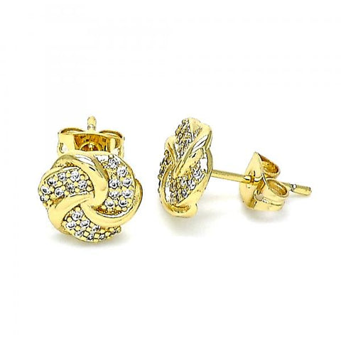 Arete Dormilona 02.342.0141 Oro Laminado, Diseño de Nudo, con Micro Pave Blanca, Pulido, Dorado
