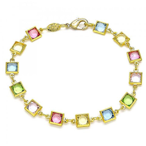 Pulsera Elegante 03.386.0005.08 Oro Laminado, con Zirconia Cubica Multicolor, Pulido, Dorado