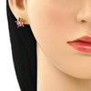 Arete Dormilona 02.387.0075 Oro Laminado, Diseño de Flor, con Zirconia Cubica Granate y Blanca, Pulido, Dorado