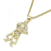 Collares con Dije 04.156.0296.20 Oro Laminado, Diseño de Nino Pequeno, con Micro Pave Blanca, Pulido, Dorado