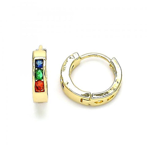 Argolla Huggie 02.210.0644.5.12 Oro Laminado, con Zirconia Cubica Multicolor, Pulido, Dorado