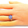 Anillo Elegante 01.213.0019 Oro Laminado, Diseño de Ojo Griego, Esmaltado Azul, Dorado