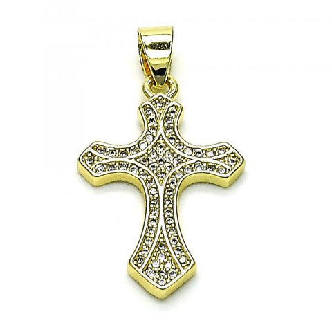 Dije Religioso 05.102.0052 Oro Laminado, Diseño de Cruz, con Micro Pave Blanca, Pulido, Dorado