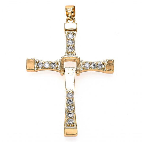 Dije Religioso 05.195.0021 Oro Laminado, Diseño de Cruz, con Zirconia Cubica , Dorado