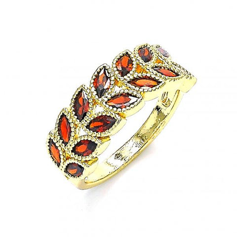 Anillo Multi Piedra 01.346.0019.2.08 Oro Laminado, Diseño de Oja, con Zirconia Cubica Granate, Pulido, Dorado