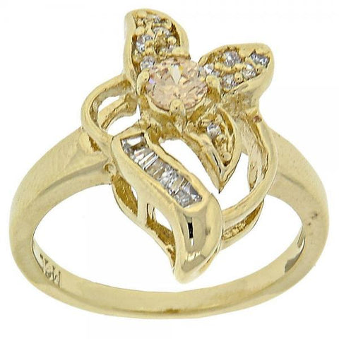 Anillo Multi Piedra 5.172.025.09 Oro Laminado, Diseño de Flor y Baguette, Diseño de Flor, con Zirconia Cubica Chanpan Oscuro y Blanca, Dorado