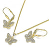 Juego de Arete y Dije de Adulto 10.284.0012 Oro Laminado, Diseño de Mariposa, con Micro Pave Blanca, Pulido, Dorado