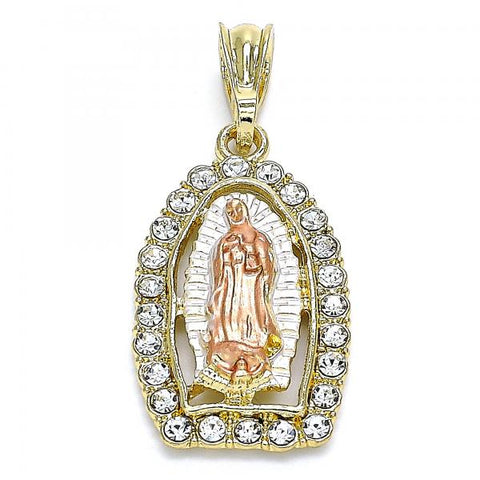 Dije Religioso 05.380.0048 Oro Laminado, Diseño de Guadalupe, con Cristal Blanca, Pulido, Tricolor