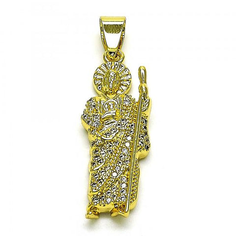 Dije Religioso 05.380.0160 Oro Laminado, Diseño de San Judas, con Micro Pave Blanca, Pulido, Dorado