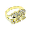 Anillo Multi Piedra 01.380.0008.09 Oro Laminado, Diseño de Elefante, con Micro Pave Blanca y Negro, Pulido, Dorado