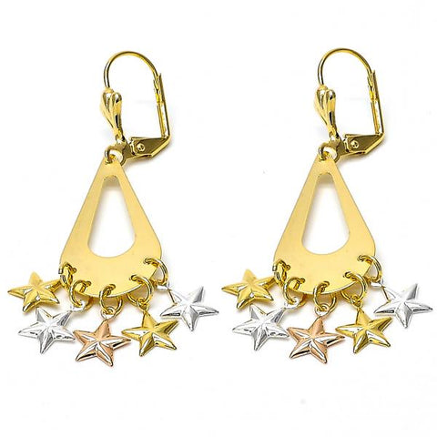 Arete Chandelier 060.016 Oro Laminado, Diseño de Estrella, Pulido, Tres Tonos