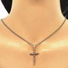 Collares con Dije 04.284.0013.1.22 Oro Laminado, Diseño de Cruz, con Zirconia Cubica Granate y Blanca, Pulido, Dorado