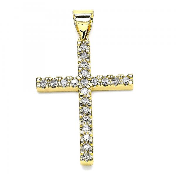 Dije Religioso 05.342.0042 Oro Laminado, Diseño de Cruz, con Zirconia Cubica Blanca, Pulido, Dorado