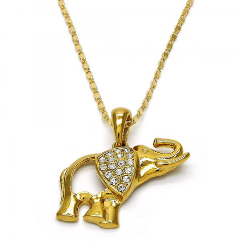 Collares con Dije 04.118.0117.18 Oro Laminado, Diseño de Elefante, con Cristal Blanca, Pulido, Dorado