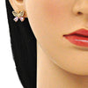 Arete Dormilona 02.387.0007 Oro Laminado, Diseño de Mariposa, con Zirconia Cubica Rosado, Pulido, Dorado