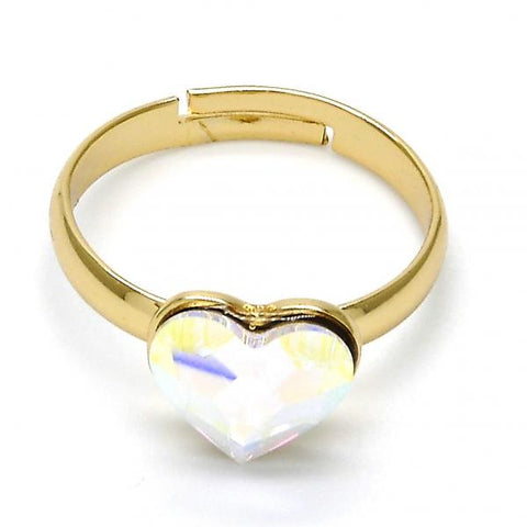 Anillo Multi Piedra 01.239.0002.6 Oro Laminado, Diseño de Corazon, con Cristales de Swarovski Aurore Boreale, Pulido, Dorado