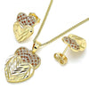 Juego de Arete y Dije de Adulto 10.233.0040.7 Oro Laminado, Diseño de Corazon, con Micro Pave Granate y Blanca, Diamantado, Dorado