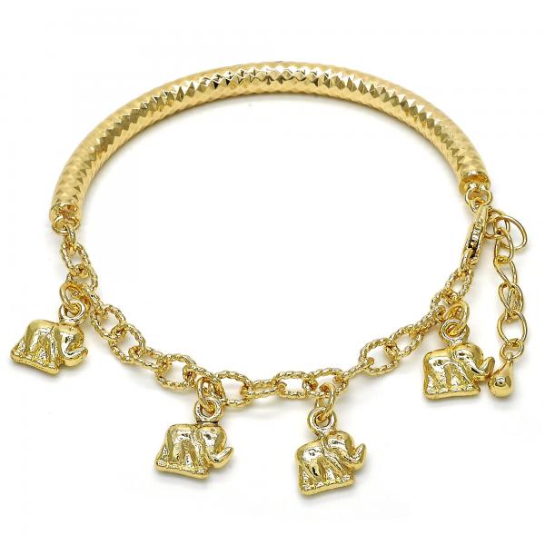 Pulsera de Dije 03.63.1824.08 Oro Laminado, Diseño de Elefante y Hueco, Diseño de Elefante, Diamantado, Dorado