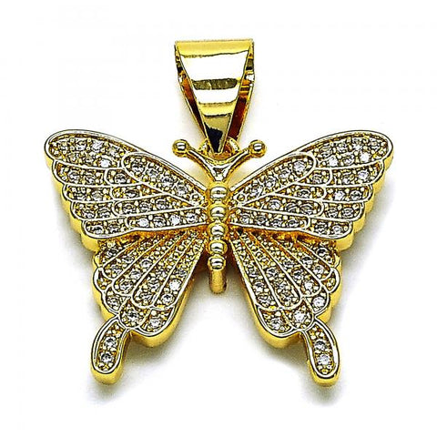 Dije Elegante 05.342.0106 Oro Laminado, Diseño de Mariposa, con Micro Pave Blanca, Pulido, Dorado