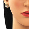 Arete Dormilona 02.387.0101 Oro Laminado, Diseño de Flor, con Zirconia Cubica Multicolor, Pulido, Dorado