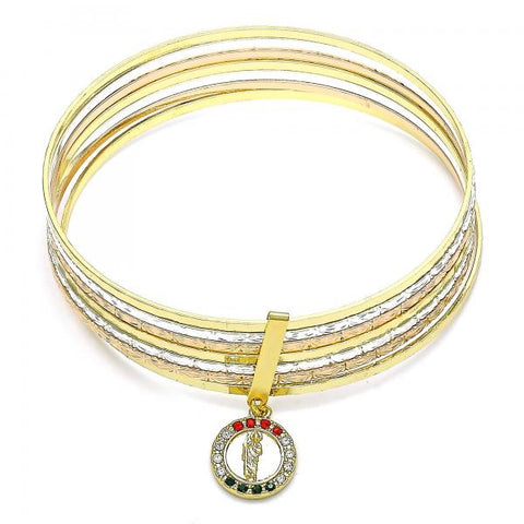 Aro Semanario 07.253.0006.1.05 Oro Laminado, Diseño de San Judas, con Cristal Multicolor, Diamantado, Tricolor