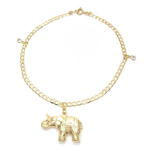 Tobillera de Dije 03.58.0019.10 Oro Laminado, Diseño de Elefante y Cubana Concava, Diseño de Elefante, Pulido, Dorado