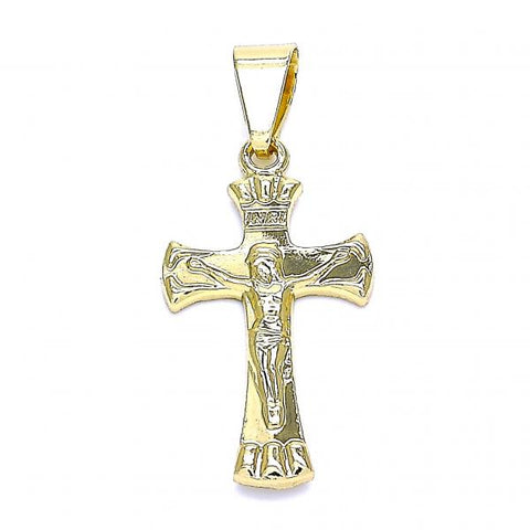 Dije Religioso 05.163.0095 Oro Laminado, Diseño de Crucifijo, Pulido, Dorado