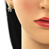 Arete Dormilona 02.342.0196 Oro Laminado, Diseño de Osito, con Micro Pave Blanca y Negro, Pulido, Dorado