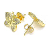 Arete Dormilona 02.156.0408 Oro Laminado, Diseño de Mariposa, con Micro Pave Blanca, Pulido, Dorado