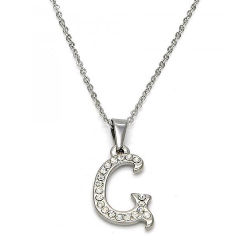 Collares con Dije 04.238.0006.1.18 Acero Inoxidable, Diseño de Iniciales y Rolo, Diseño de Iniciales, con Cristal Blanca, Pulido, Acero