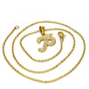 Collares con Dije 04.238.0025.1.18 Acero Inoxidable, Diseño de Iniciales y Rolo, Diseño de Iniciales, con Cristal Blanca, Pulido, Dorado