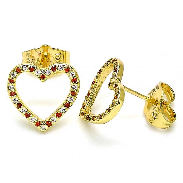 Arete Dormilona 02.94.0117.1 Oro Laminado, Diseño de Corazon, con Micro Pave Granate y Blanca, Pulido, Dorado