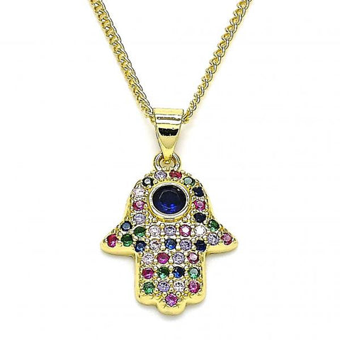 Collares con Dije 04.156.0396.1.20 Oro Laminado, Diseño de Mano de Dios, con Micro Pave Multicolor, Pulido, Dorado