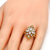 Anillo Multi Piedra 01.210.0015.08 Oro Laminado, Diseño de Flor, con Zirconia Cubica Blanca, Pulido, Dorado