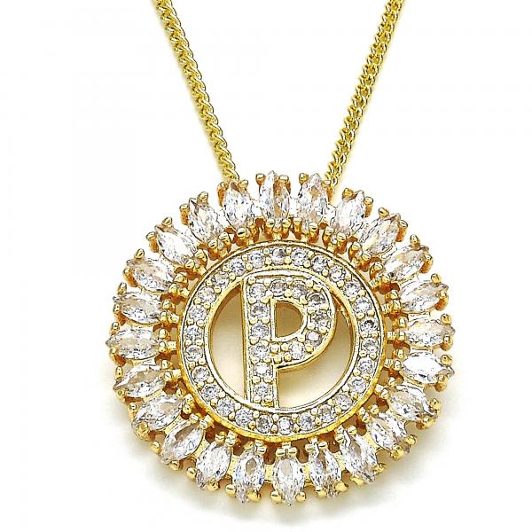 Collares con Dije 04.210.0019.20 Oro Laminado, Diseño de Iniciales, con Zirconia Cubica Blanca, Pulido, Dorado