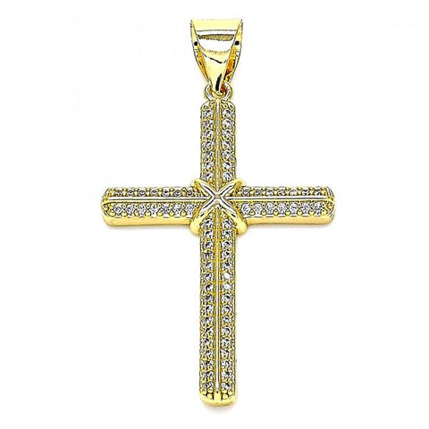 Dije Religioso 05.342.0063 Oro Laminado, Diseño de Cruz, con Micro Pave Blanca, Pulido, Dorado